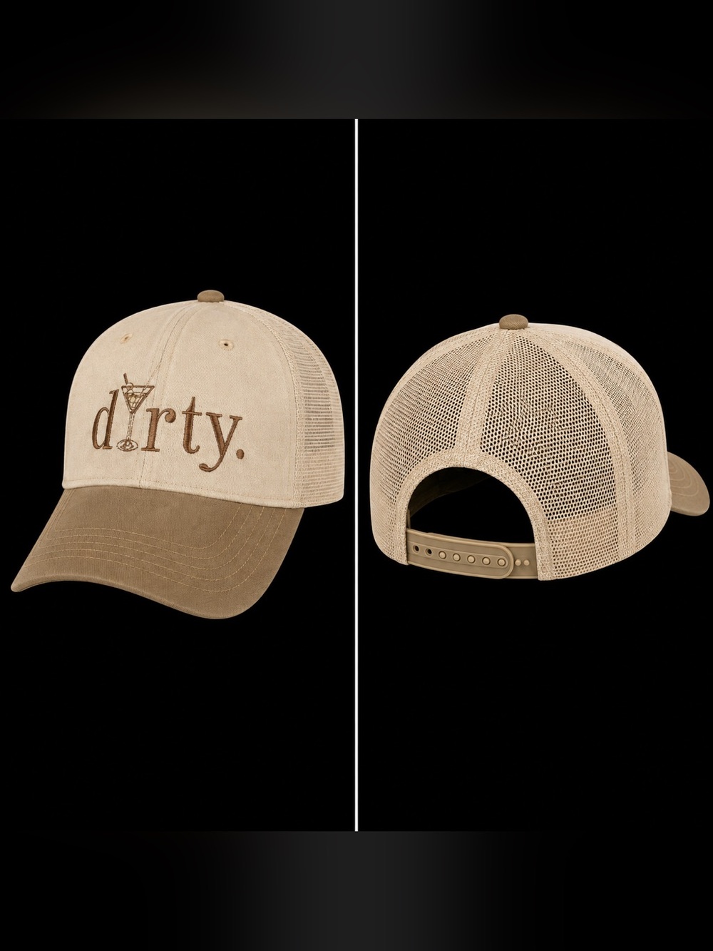 🆕 Dirty Martini Trucker Hat | Beige & Mocha Snapback Cap - Picture 2 of 3